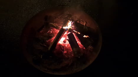 Wood-camp-fire-burning,-slow-motion