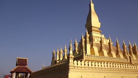 View-from-inner-courtyard-of-Pha-That-Luang-Golden-Stupa-in-Vientiane,-Laos