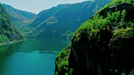 Aerial-Over-Aurlandsfjord-fjord,-Flam,-Norway-scenic-nature-landscape-summer