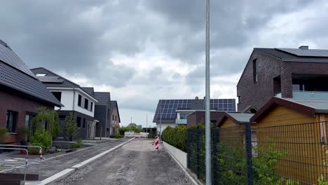 Upscale-German-neighborhood-with-homes-and-solar-panel-units-on-rooftop