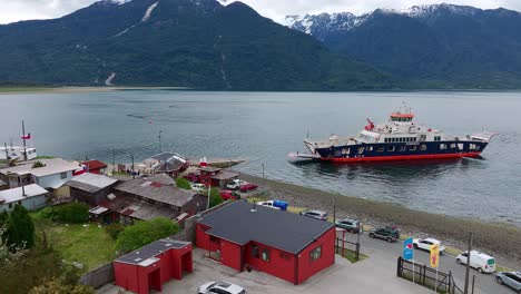 Car-Ferry-Boat-Docking-At-Ramp-In-Hornopiren-Town-Located-In-Commune-Of-Hualaihué-in-Palena-Province,-Southern-Chile