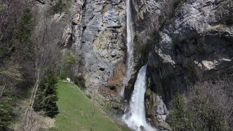 Seerenbach-Falls-cascade-in-Amden-Betlis,-nature's-wonder-by-Lake-Walensee,-Switzerland