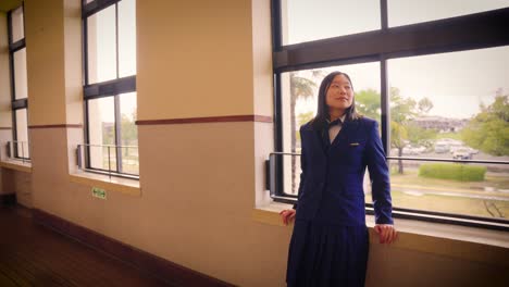 Japanese-Girl-in-High-School-Sitting-by-Window-Thinking-about-Life