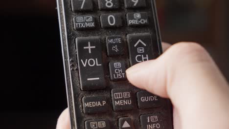 Person-Pressing-Remote-Control-Television-Volume-Button
