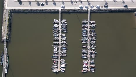 Boat-marina-in-Murtosa,-Aveiro,-Portugal,-aerial-view