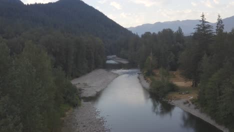 Aerial-view-of-river-basin-in-Snoqualmie,-Washington