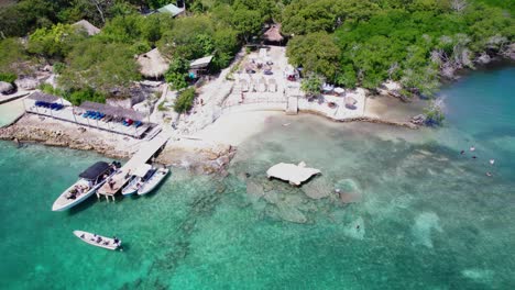 Aerial-View-of-Encantada-Beach,-Rosario-Islands-Archipelago,-Cartagena-Colombia