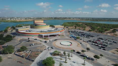 Drone-pulling-away,-unveiling-the-splendid-Reynosa-Cultural-Park-in-Mexico