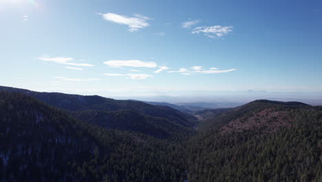 High-angle-aerial-view-pull-out-of-the-mountains-and-valleys-near-Cloudcroft,-New-Mexico