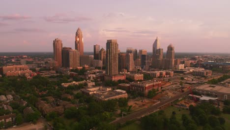 Aerial-View-of-charlotte-skyline-evening-Drone-Shot-in-4K