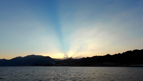 Picturesque-Sunset-Over-the-Red-Sea-in-Dahab,-Sinai-Peninsula,-Egypt---Wide-Shot