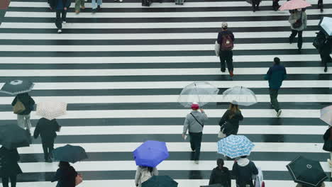 Multitud-De-Personas-En-La-Calle,-Paso-De-Cebra-En-Japón---Vista-De-ángulo-Alto