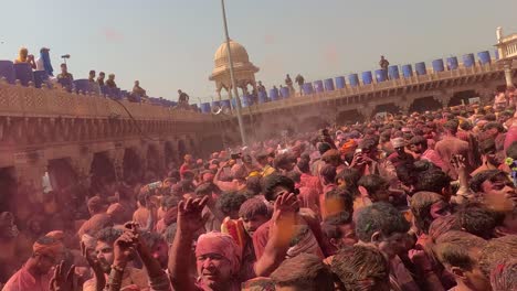 pov-shot-from-inside-the-temple,-paint-and-water-are-blown-away