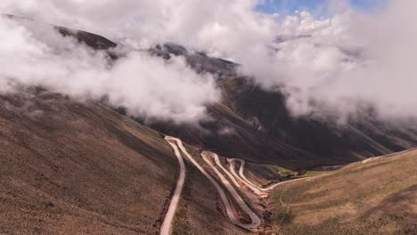Aerial-view-of-Lipán-slope,-winding-road-in-province-of-Jujuy,-Argentina
