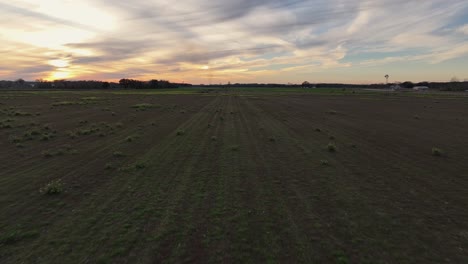 Drone-view-of-farm-with-cows-at-sunset-in-Alabama