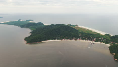 Aerial-view-of-Ilha-do-Mel,-a-famous-destination-on-the-coast-of-Paraná,-Brazil,-renowned-for-its-natural-beauty-and-pristine-beaches