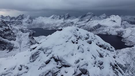 Aerial-view-of-Norway-snow-mountain-beautiful-landscape-during-winter