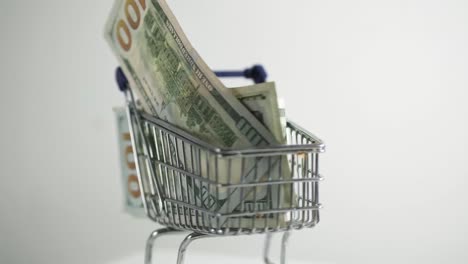 shopping-cart-loaded-with-usd-100-bills-note-rotate-on-white-background-e-commerce-sale-online