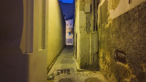 Fes-El-Bali-narrow-street-at-night-walking-POV-Morocco-medina-old-town