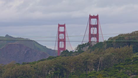 The-Golden-Gate-Bridge-Towers-from-Afar-with-Foreground-of-Forest-Trees