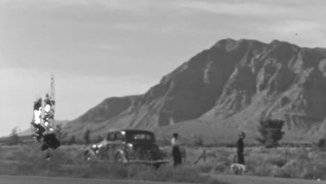 Two-Woman-Walk-with-their-Dog-in-an-Area-Surrounded-by-Mountains