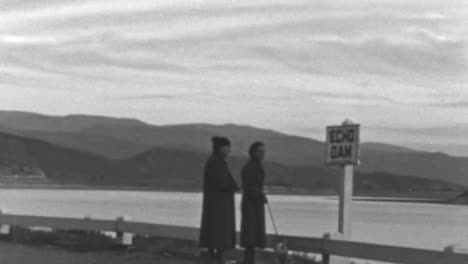 Two-Women-with-Dog-Visit-Echo-Dam-in-the-Late-Afternoon-in-the-1930s