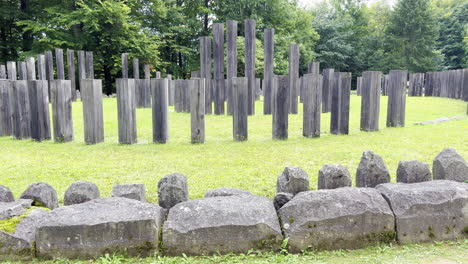 Pilons-of-the-Sarmizegetusa-archeological-site,-old-Dacian-citadel-dating-from-the-Roman-Empire-era