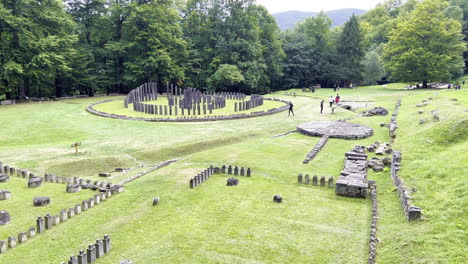 Super-wide-shot-of-the-Sarmizegetusa-archeological-site,-old-Dacian-citadel-dating-from-the-Roman-Empire-era