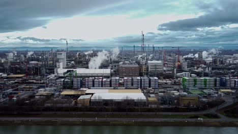 Aerial-View-of-BASF-Industrial-Estate,-World's-Largest-Chemical-Complex