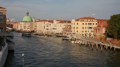 Scenic-sunset-over-Grand-Canal,-Venice,-Italy,-famous-travel-destination
