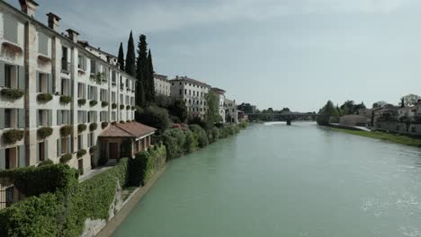 Italian-Buildings-On-Bank-Of-Brenta-River-In-Bassano-del-Grappa,-Italy