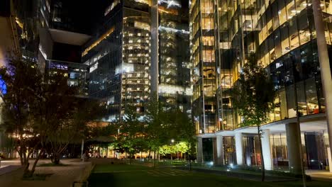 Panoramic-of-Nueva-Las-Condes-Night-Neighborhood,-Santiago-de-Chile,-Restaurants-Modern-High-Buildings,-Touristic-Commercial-Center