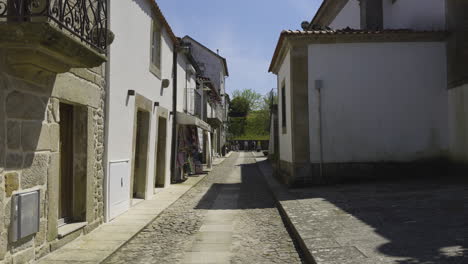 Histórica-Y-Tranquila-Calle-Adoquinada-Con-Un-Sendero-Delgado-Y-Paredes-De-Color-Marrón-Natural.