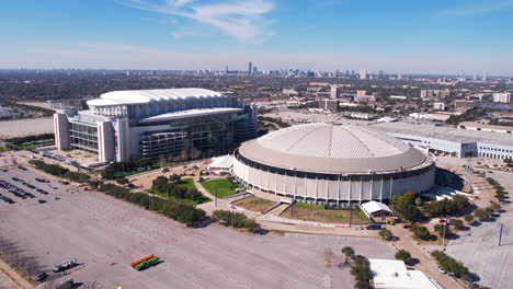 Houston-Livestock-Show-and-Rodeo-and-NRG-Stadium,-Texas-USA,-Drone-Aerial-View