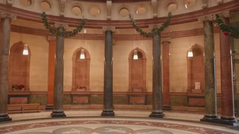 Profile-view-of-interior-view-empty-hall-of-National-museum-of-Ireland-in-Dublin,-Ireland