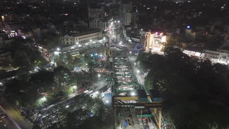 Aerial-Drone-Shot-of-Chennai-City-with-Lights-filled-with-Metro-Construction