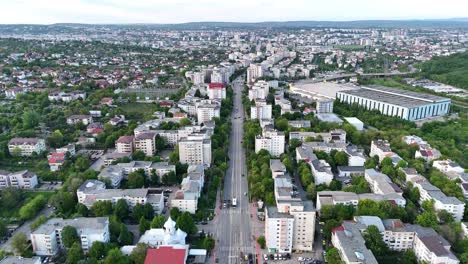 View-of-Soseaua-Nicolina-in-city-of-Iasi-Romania-captured-from-hovering-drone-during-daylight