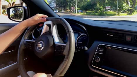 Steering-Wheel-Turning-Left-in-Slow-Motion,-Close-Up