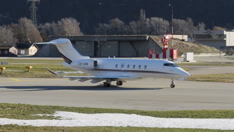 CS-CHK-Bombardier-Challenger-350-Netjets-During-Take-Off-In-Sion-Airport-Runway-In-Switzerland
