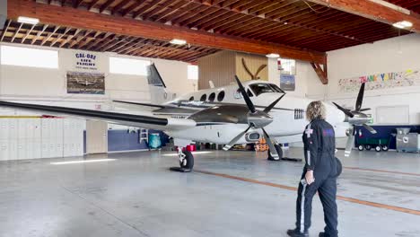 Cal-Ore-Life-Flight-is-a-Medical-Transport-Plane-in-the-Hangar-at-Crescent-City-Airport,-California