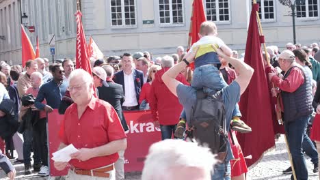 Public-political-gathering-advocating-socialism-in-city-square