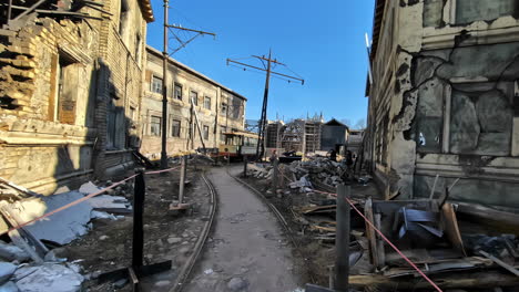 Damaged-city-scene-with-bombed-buildings-in-a-movie-set-at-Cinevilla