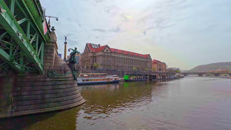 Chekhov-Bridge-Over-The-Vltava-River-In-Prague,-Czech-Republic