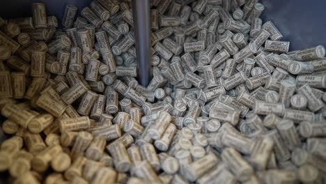 Wine-manufacturing-machine-corks-with-year-2022-reserve-harvest-printed-on-them,-Close-up-shot