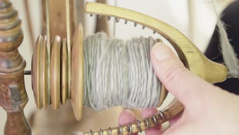 Close-up-detail:-Vintage-traditional-spinning-wheel-used-to-spin-yarn