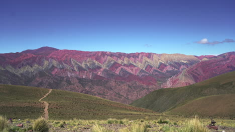 Time-lapse-footage-of-the-iconic-Cerro-de-los-14-Colores,-also-known-as-El-Hornocal,-in-Humahuaca,-Jujuy,-Argentina