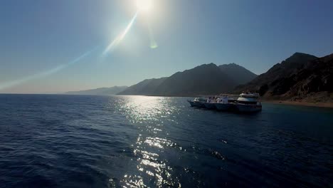 Yachts-In-The-Red-Sea,-Dahab,-Egypt---Wide-Shot