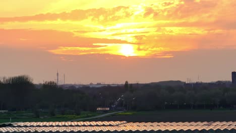 Golden-Sunset-Over-Hendrik-Ido-Ambacht-On-IJsselmonde-Island-In-Netherlands