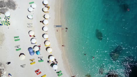 Aerial-Top-View-over-the-Agiofili-Beach-Shore,-Lefkada,-Greece