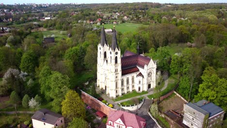 Aerial-Drone-View-Of-Church-of-the-Nativity-of-the-Virgin-Mary-In-Orlova,-Silesia,-Czech-Republic